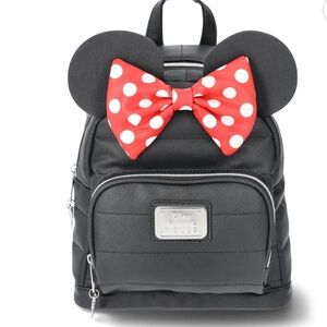 Disney Minnie Mouse Black Backpack with Red Polka Dot Bow Accent